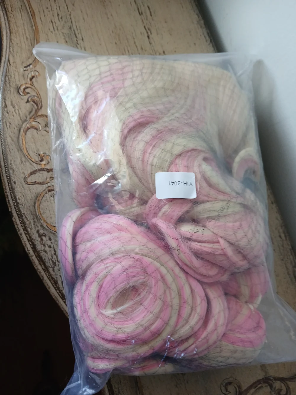 Blonde & Pink Curly Synthetic Ponytail Wig for Women